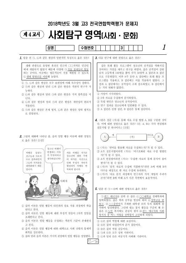 2018년 3월 고3 사회탐구 사회문화