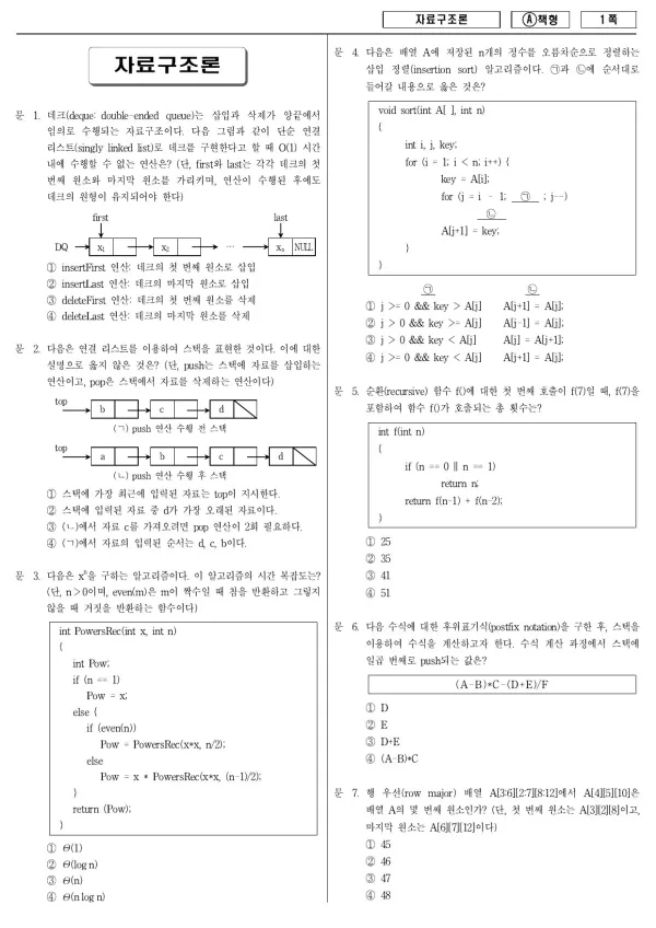 2014년 국가공무원 7급 자료구조론 (A)
