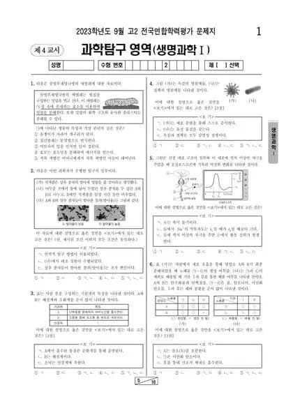 2023년 9월 고2 과학탐구 생명과학 I 썸네일 이미지