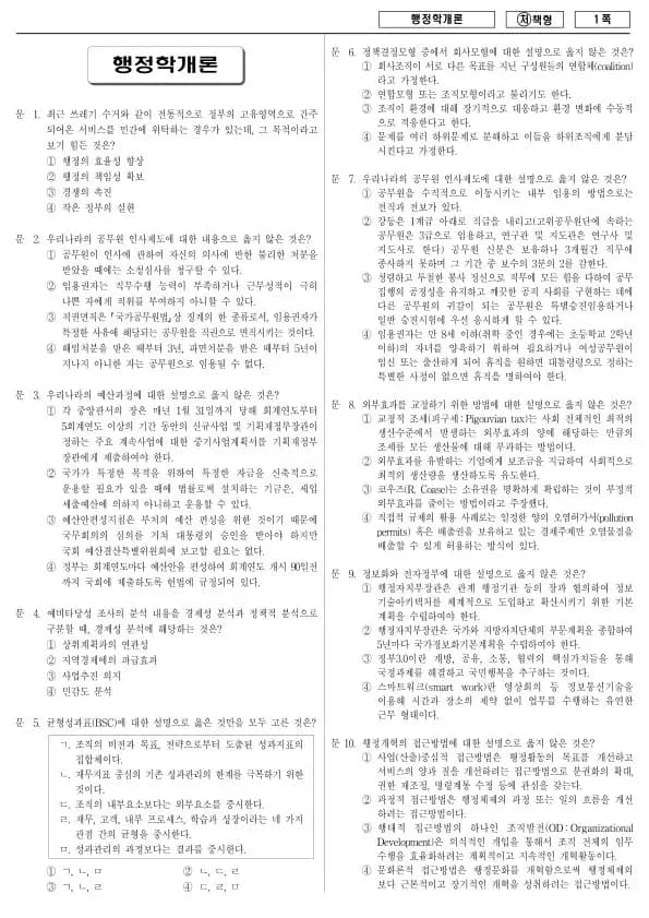 2015년 국가공무원 9급 행정학개론 (처)