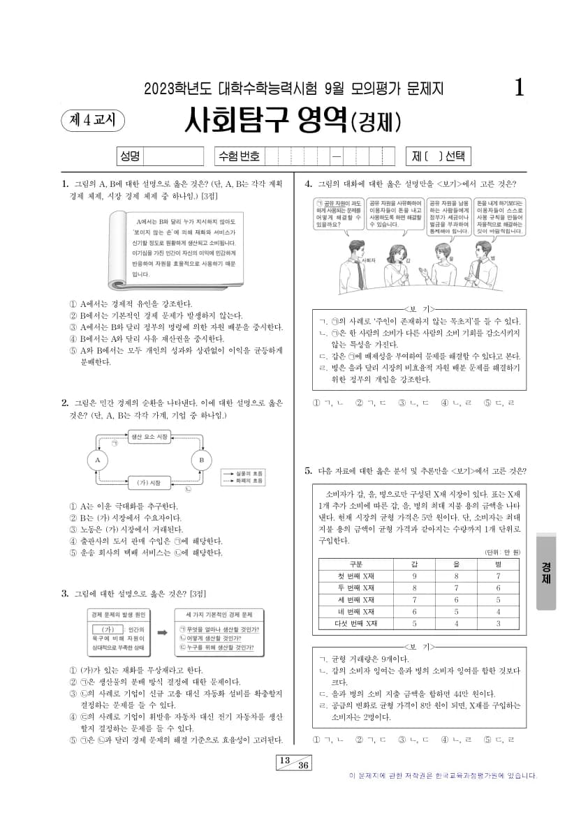 2023년 9월 고3 사회탐구 경제 썸네일 이미지