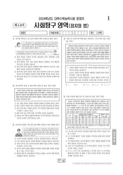 2024년 수능 사회탐구 정치와 법 썸네일 이미지