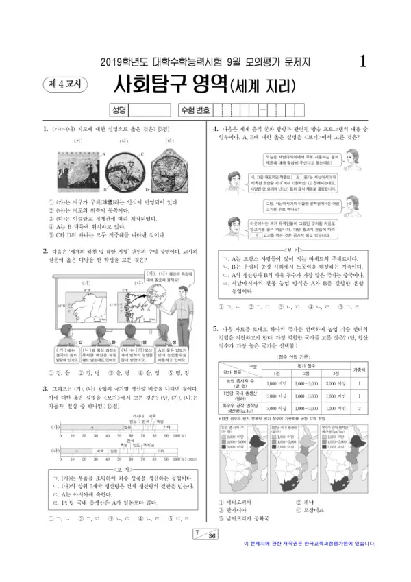 2019학년도 9월 모평(평가원) 세계지리