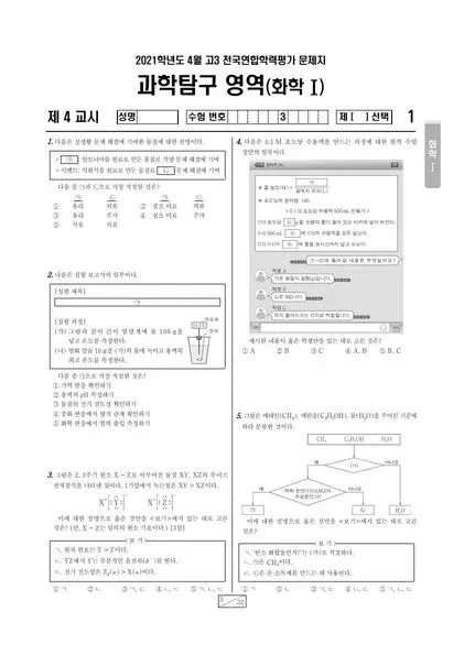 2021년 4월 고3 과학탐구 화학 I