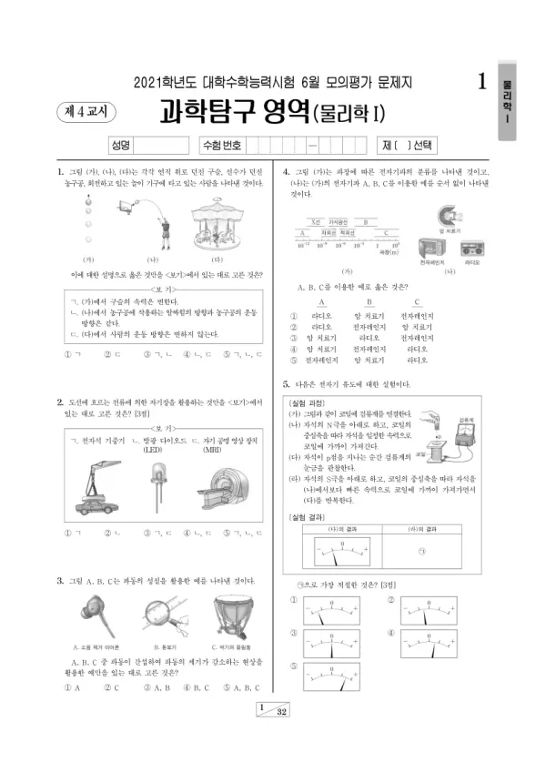 2021년 6월 고3 과학탐구 물리학 I