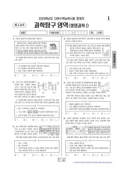 2025년 수능 과학탐구 생명과학 I 썸네일 이미지