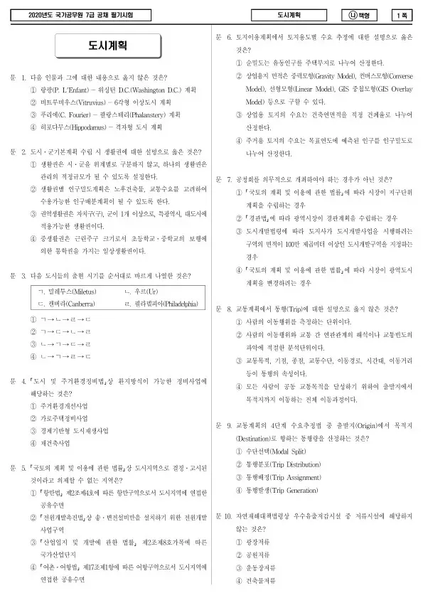 2020년 국가공무원 7급 도시계획 (나)