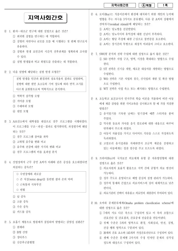 2016년 제1회 지방공무원 9급 지역사회간호 (A)