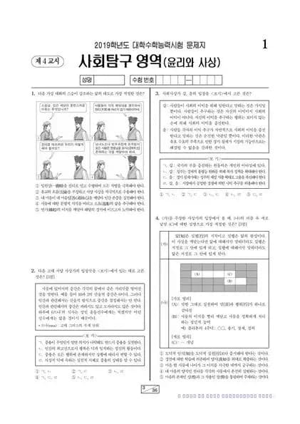 2019학년도 수능 윤리와 사상