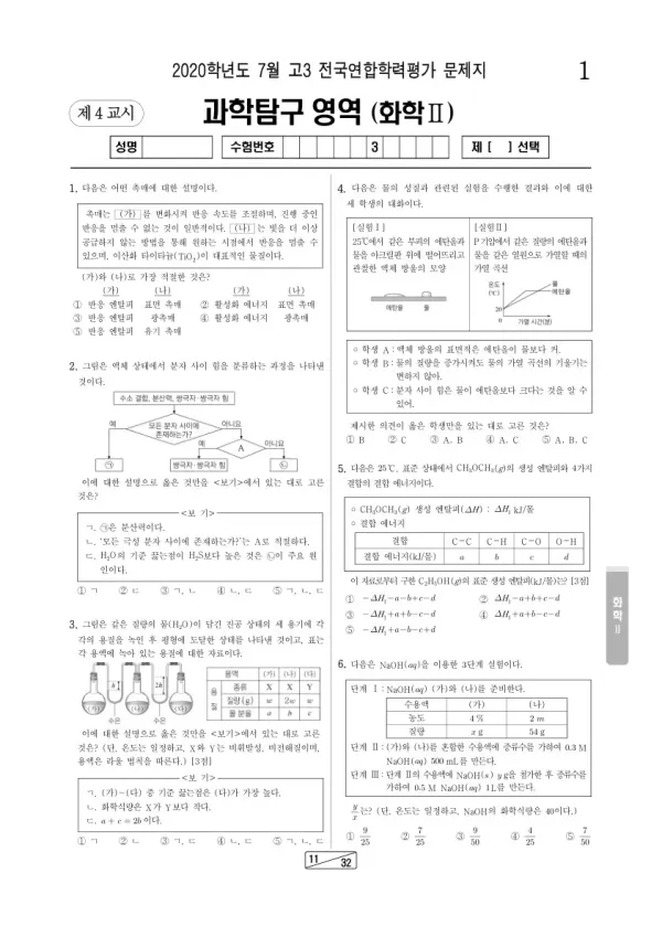 2020년 7월 고3 학평(인천) 화학II