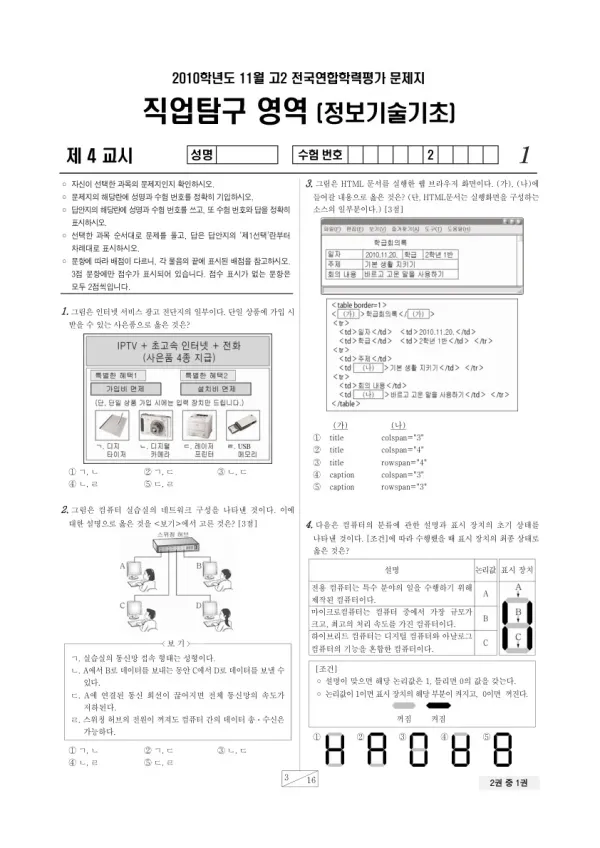 2010년 11월 고2 학평(경기) 정보기술기초