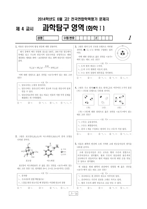 2014년 6월 고2 학평(부산) 화학I