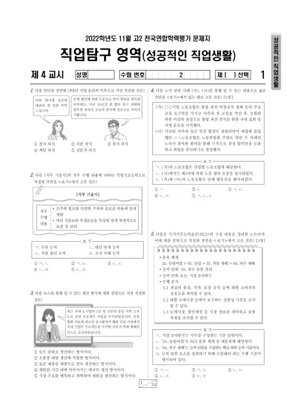 2022년 11월 고2 학평(경기) 성공적인 직업 생활