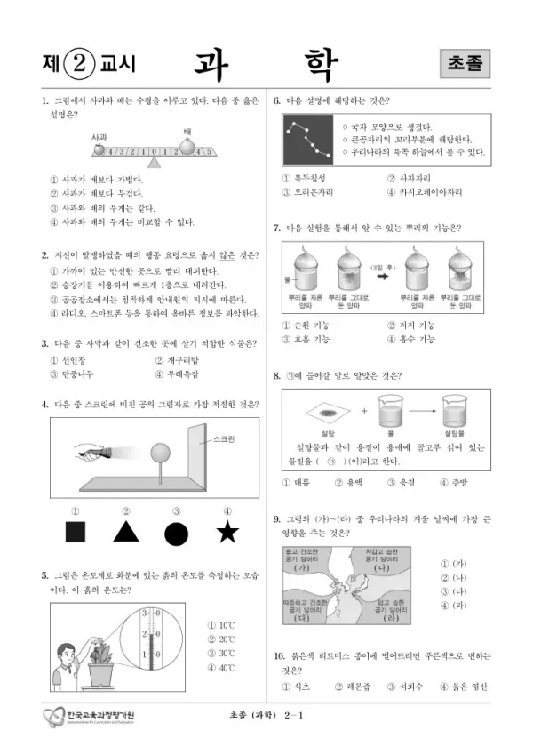 2018년도 제1회 초졸학력 검정고시 과학