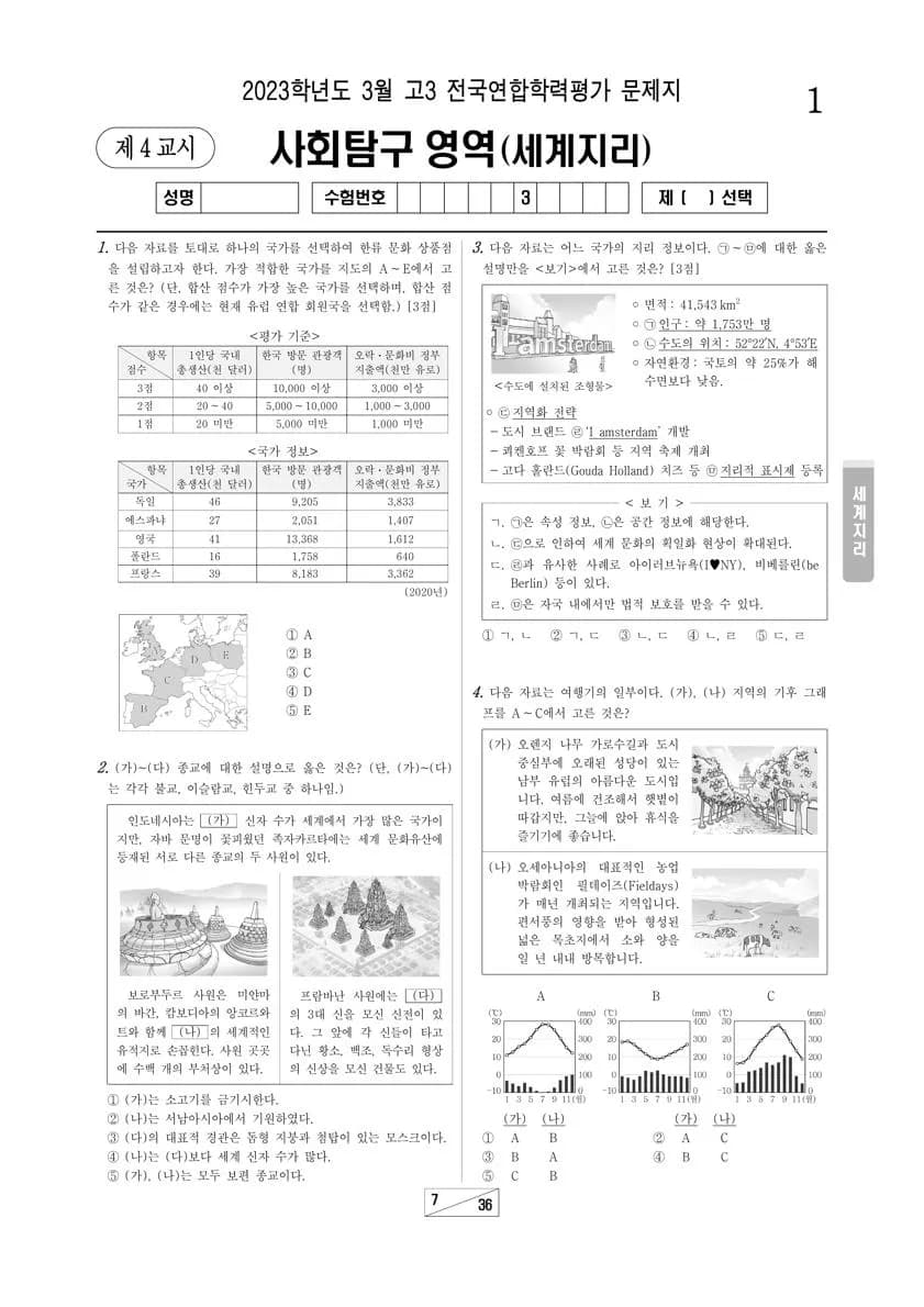 2023년 3월 고3 사회탐구 세계지리 썸네일 이미지