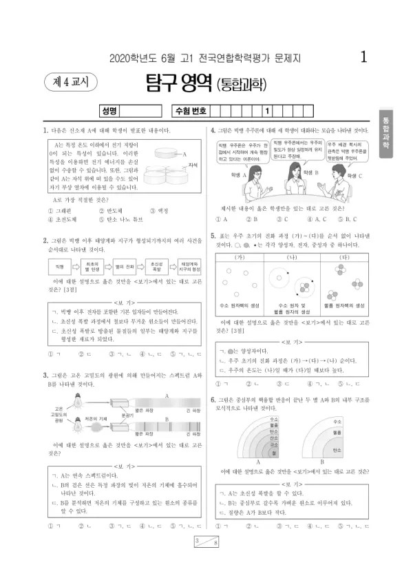 2020년 6월 고1 과학탐구 통합과학