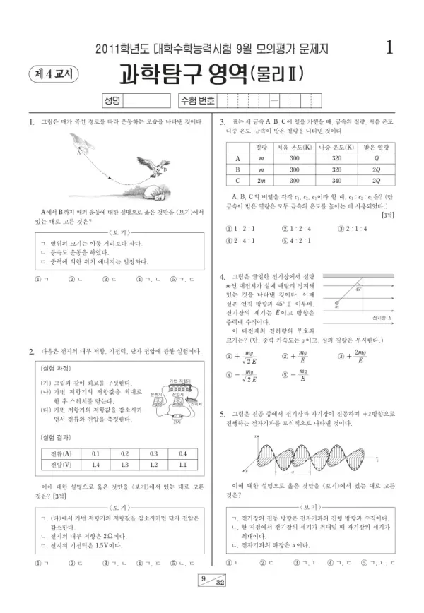 2011학년도 9월 모평(평가원) 물리II