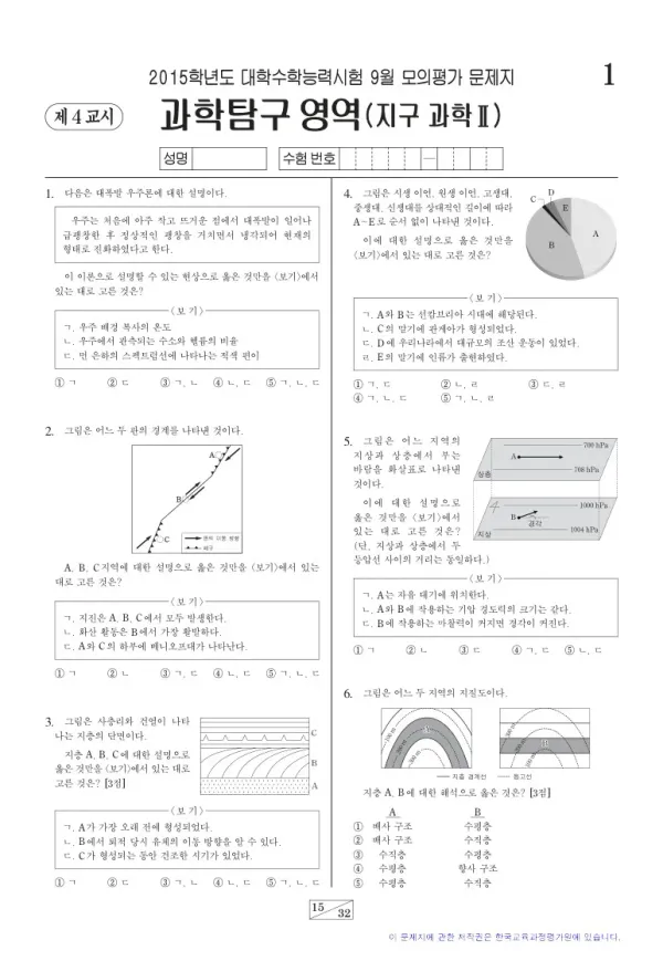 2015학년도 9월 모평(평가원) 지구과학II