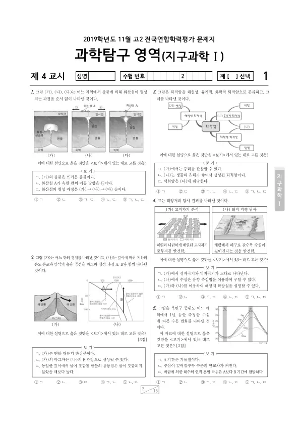2019년 11월 고2 과학탐구 지구과학 I