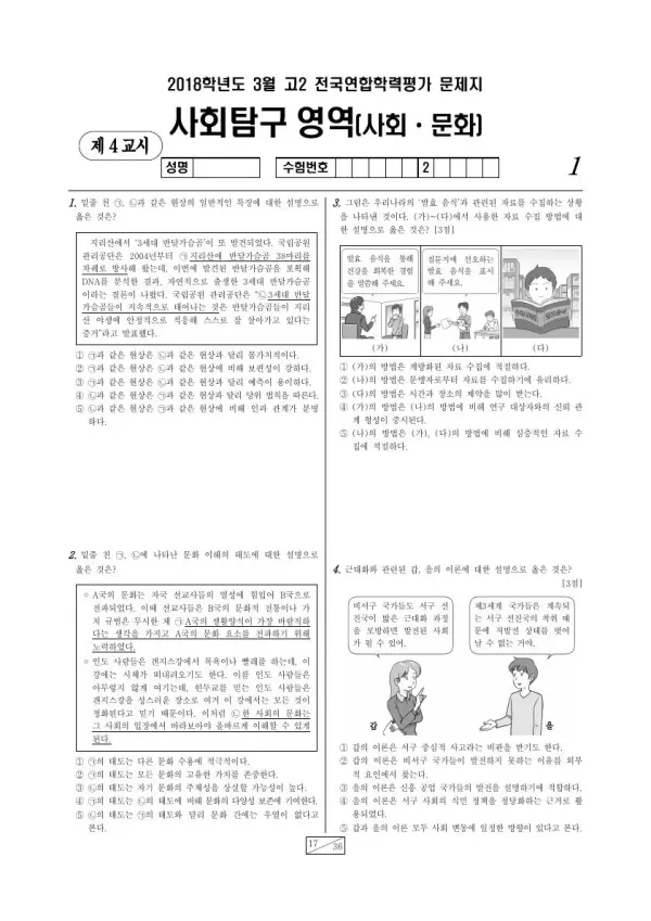2018년 3월 고2 사회탐구 사회문화