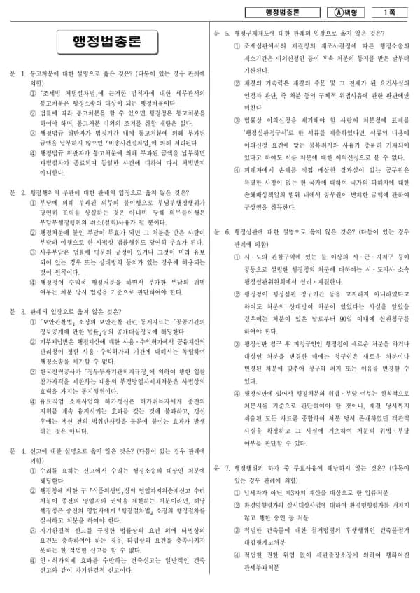 2015년 제1회 지방공무원 9급 행정법총론 (A)