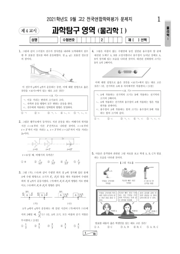 2021년 9월 고2 과학탐구 물리학 I