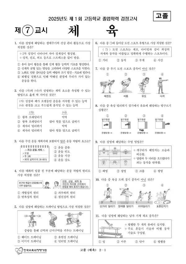 2025년도 제1회 고졸학력 검정고시 체육