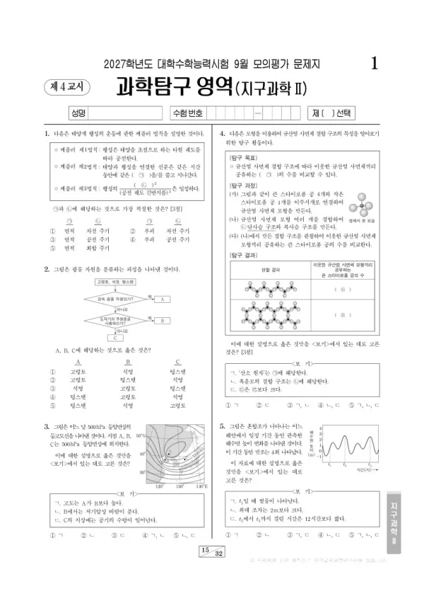 2026년 고3 9월 모평(평가원) 지구과학Ⅱ