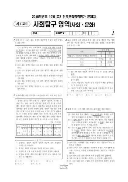 2018년 10월 고3 사회탐구 사회문화