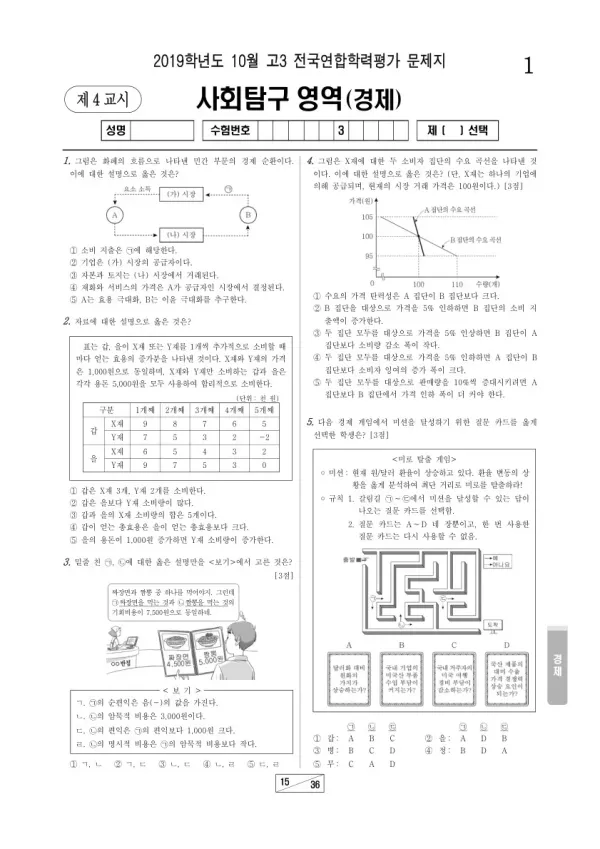 2019년 10월 고3 학평(서울) 경제