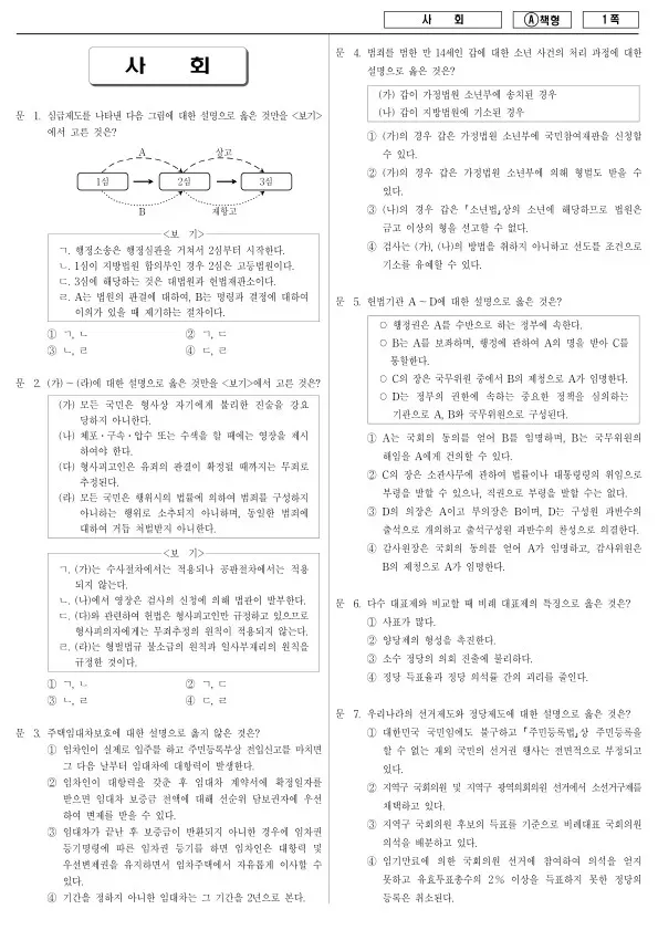 2017년 지방공무원 9급 사회 (A)