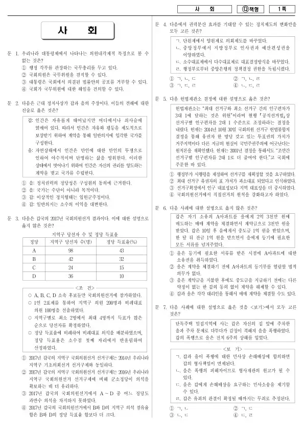 2018년 국가공무원 9급 사회 (다)