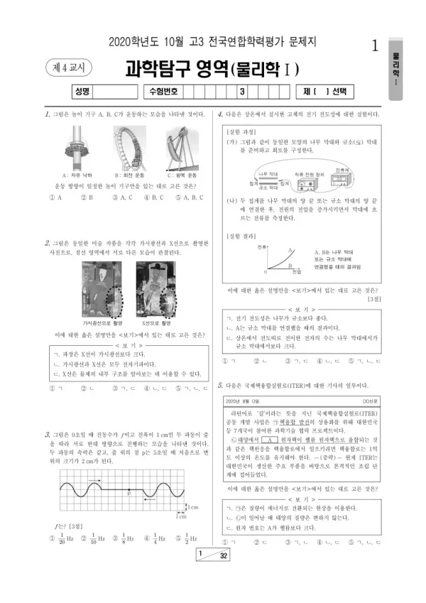 2020년 10월 고3 학평(서울) 물리학I