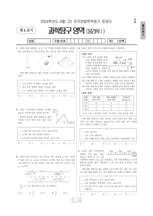 2024년 6월 고2 학평(부산) 물리학I