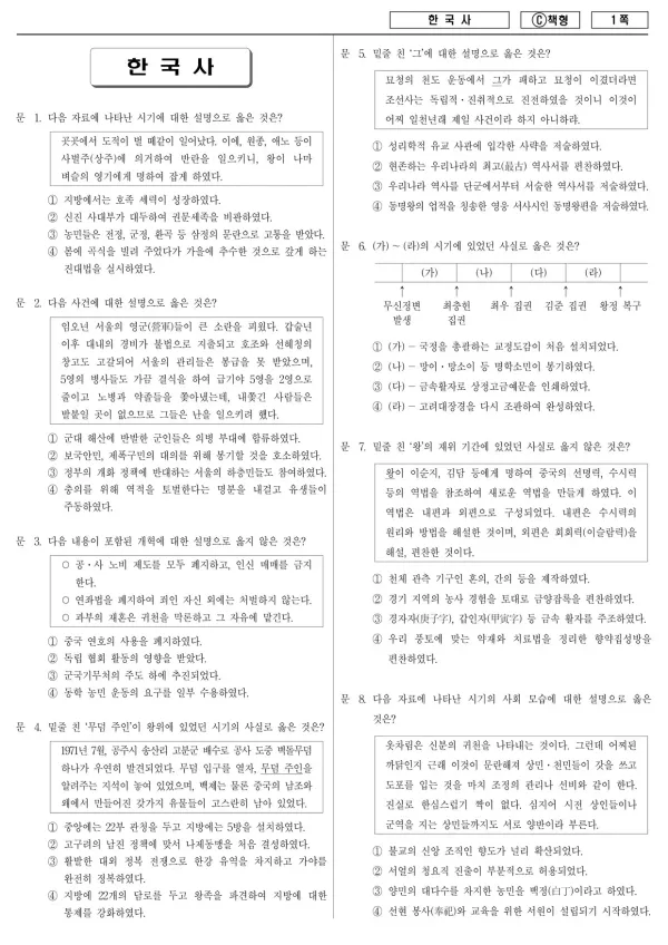 2016년 제1회 지방공무원 9급 한국사 (C)