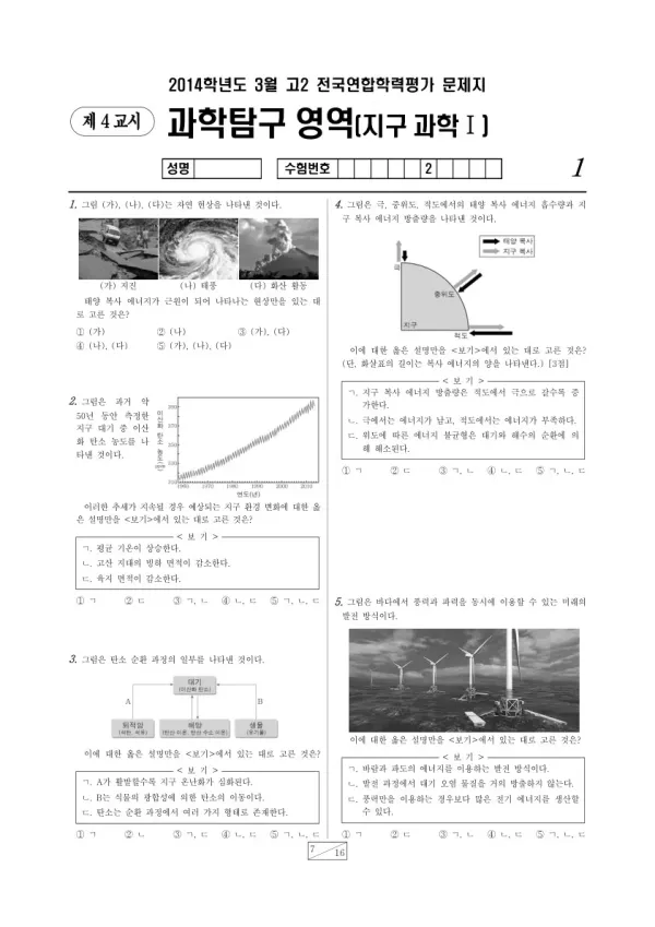 2014년 3월 고2 학평(서울) 지구과학I