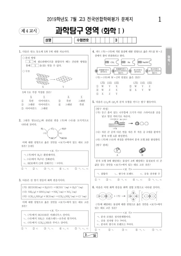 2019년 7월 고3 학평(인천) 화학I