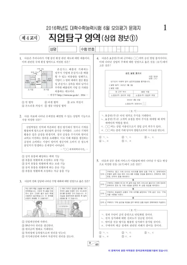 2016학년도 6월 모평(평가원) 상업정보①