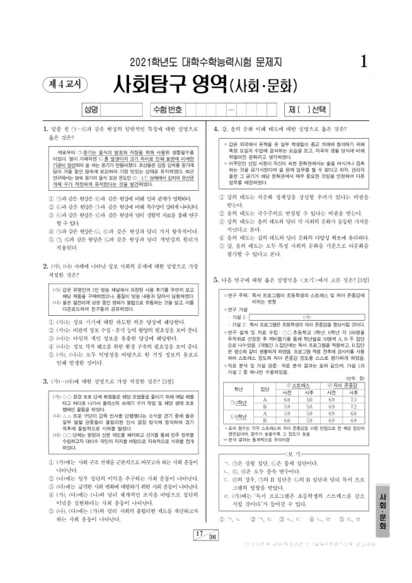 2021학년도 수능 사회문화