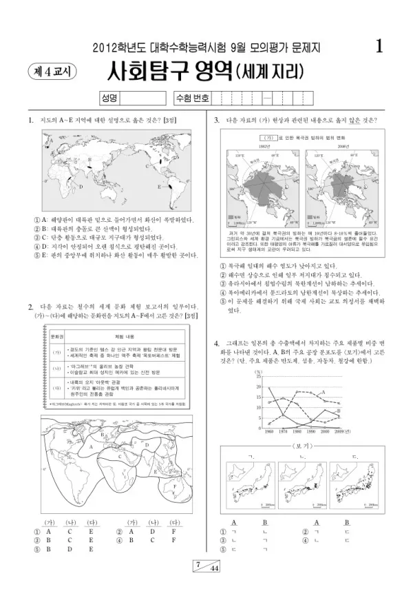 2012학년도 9월 모평(평가원) 세계지리