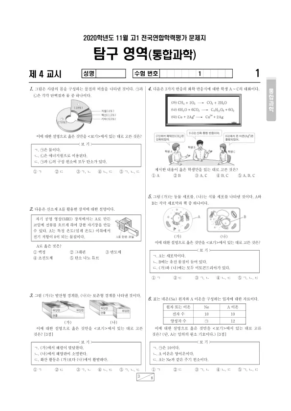 2020년 11월 고1 과학탐구 통합과학