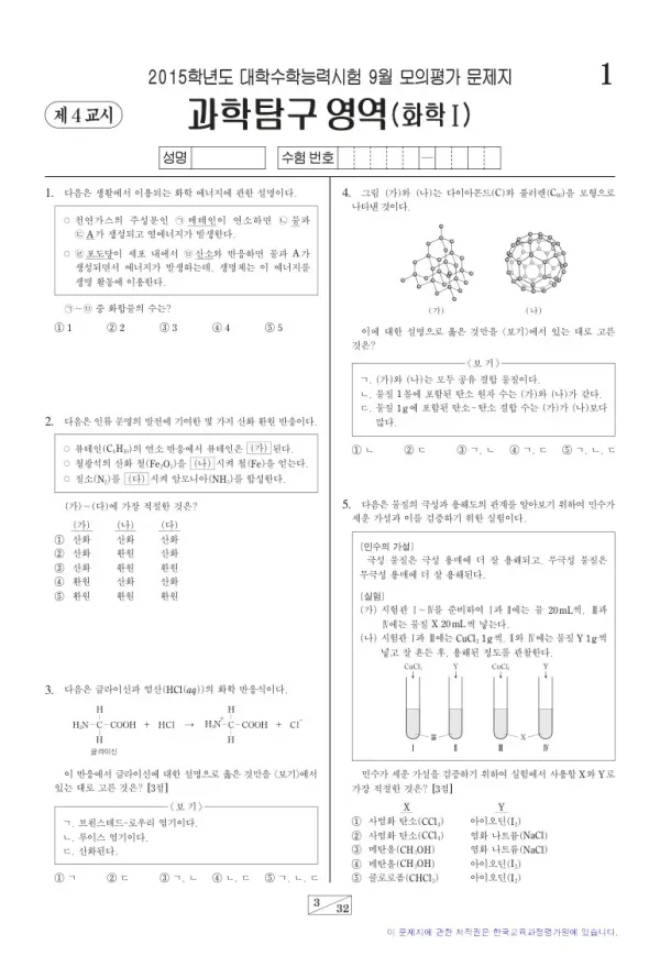 2015학년도 9월 모평(평가원) 화학I