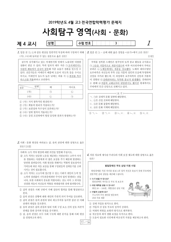 2019년 4월 고3 학평(경기) 사회·문화