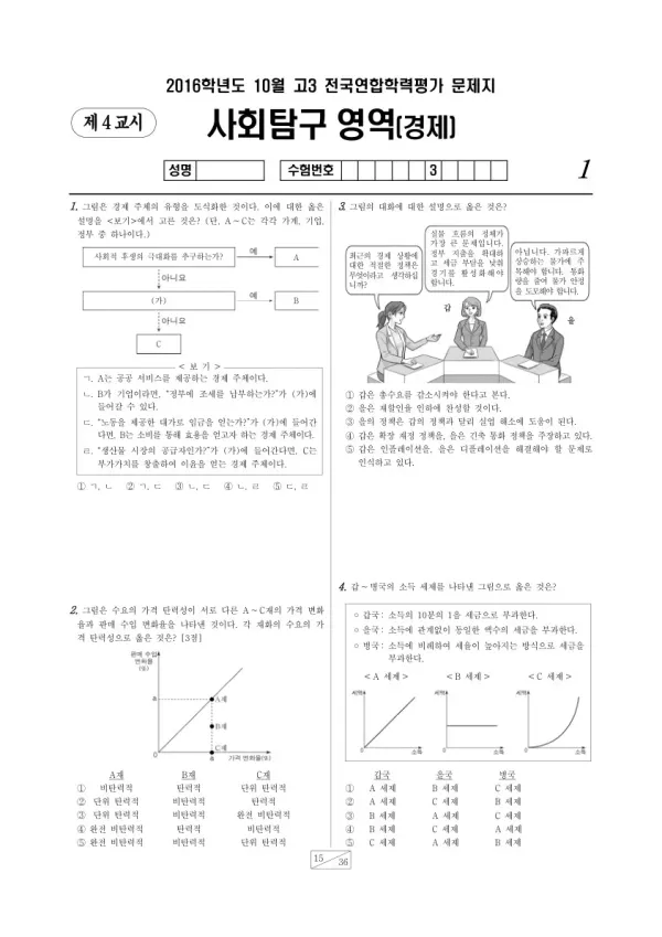 2016년 10월 고3 학평(서울) 경제