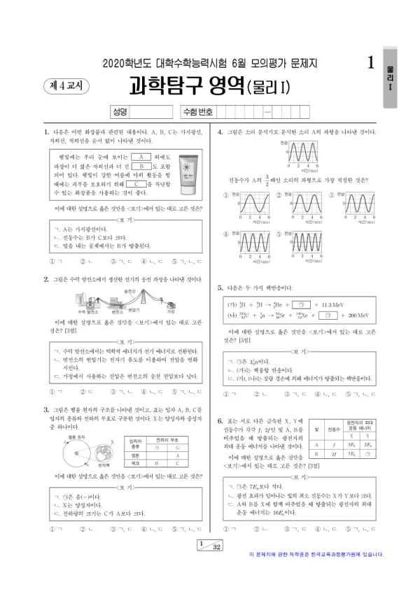 2020년 6월 고3 과학탐구 물리학 I