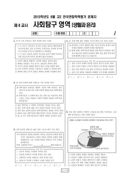2015년 6월 고2 학평(부산) 생활과 윤리