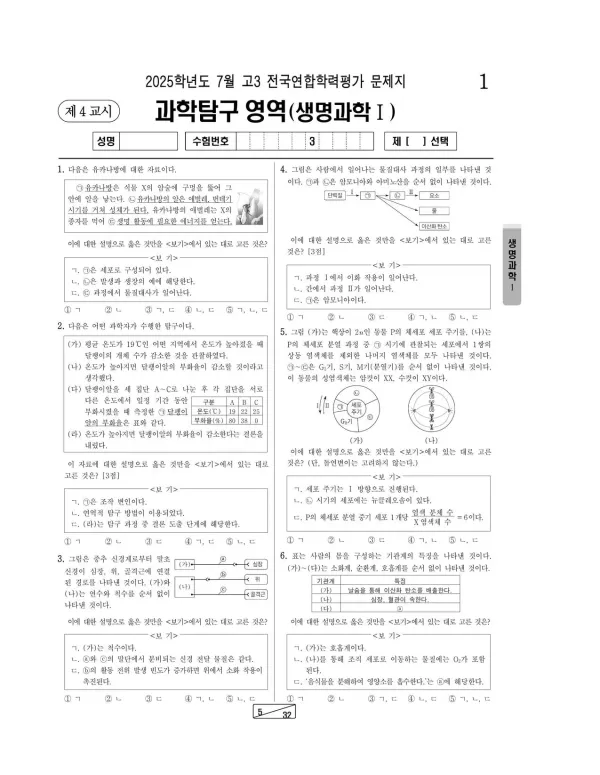 2025년 7월 고3 과학탐구 생명과학 I