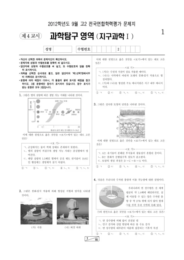 2012년 9월 고2 학평(인천) 지구과학I