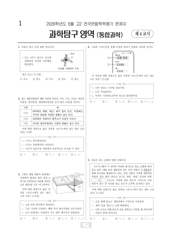 2026년 고2 6월 학평(부산) 통합과학