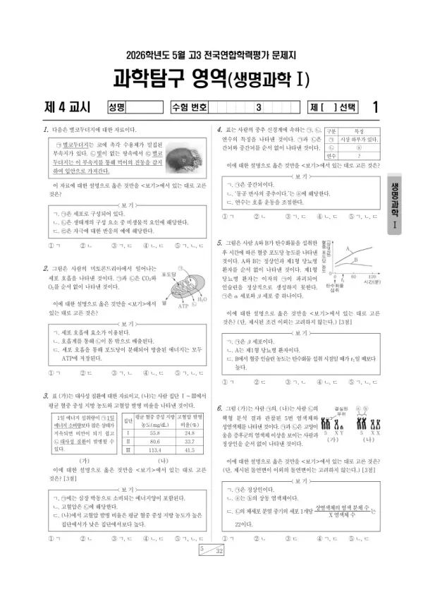 2026년 5월 고3 학평(경기) 생명과학I